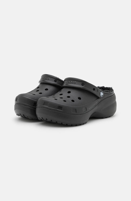 Crocs – Klassische, gefütterte Clogs in Schwarz mit Plateausohle