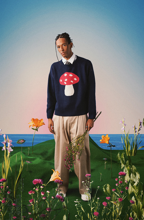 Marineblauer Pullover mit Pilzmuster