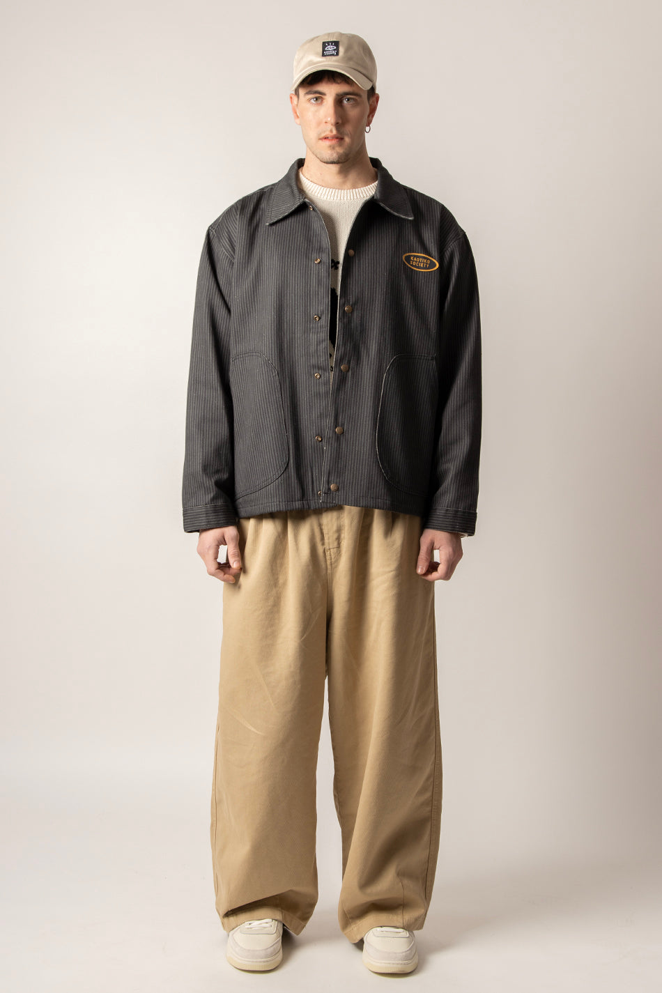 Entspannt gestreifte grün/schwarze Jacke