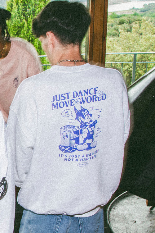 Weißes Sweatshirt „Just Dance Cat Music“ aus Bio-Baumwolle