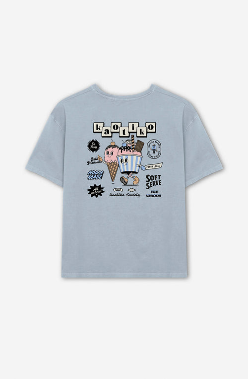 T-Shirt aus gewaschenem Eiscremestahl