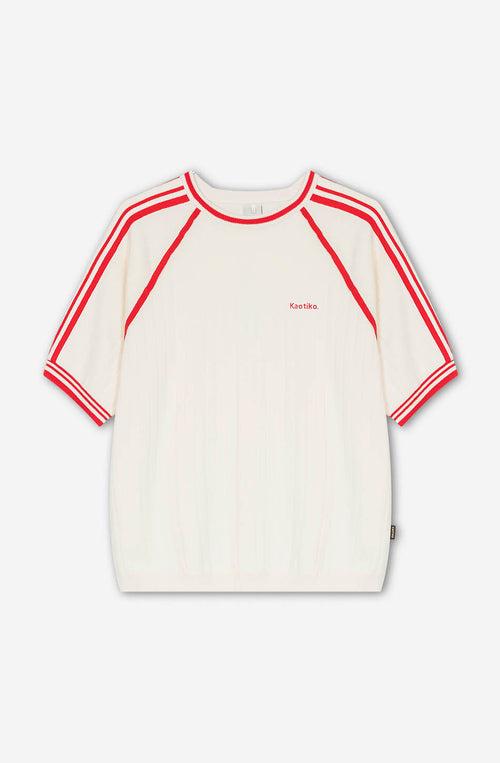 Vintage-Poloshirt in Elfenbein/Rot