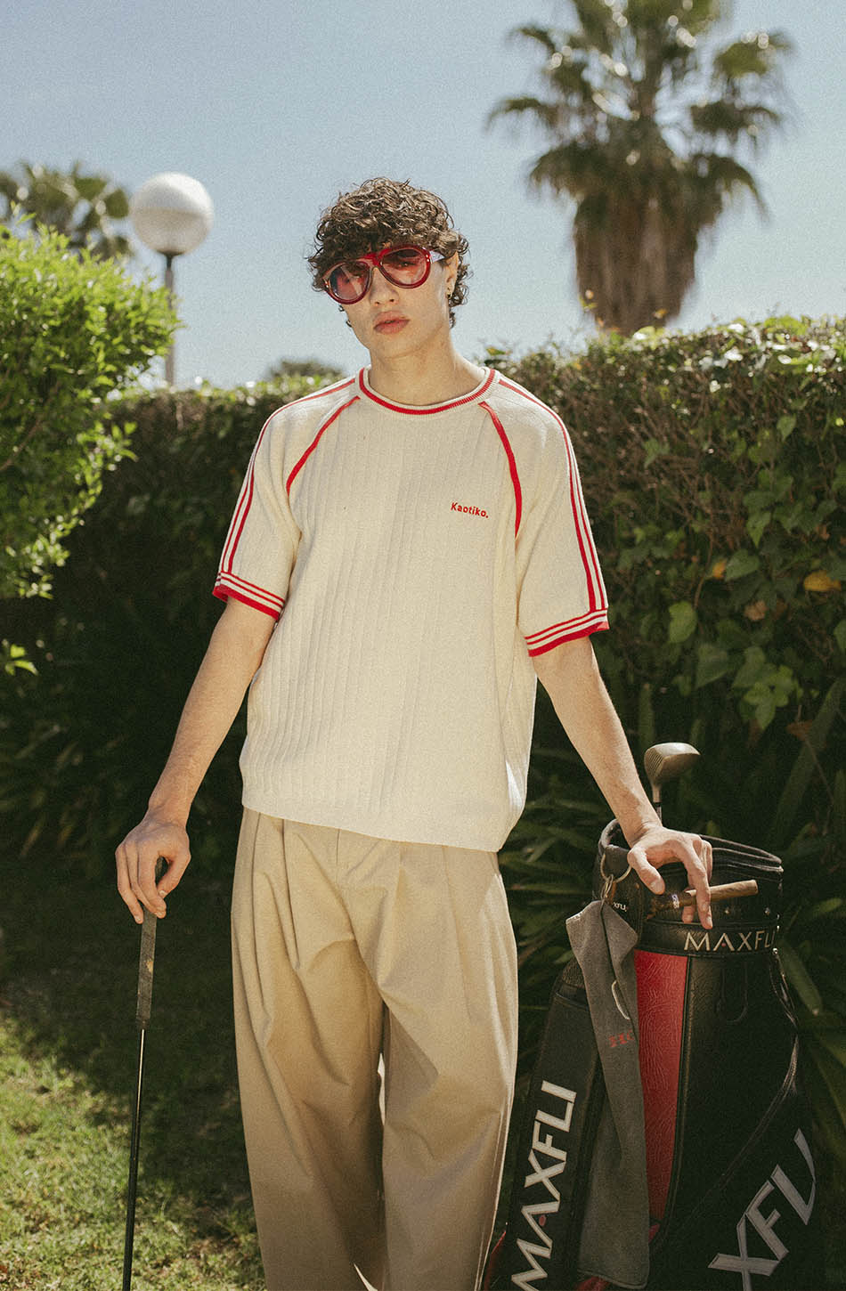 Vintage-Poloshirt in Elfenbein/Rot