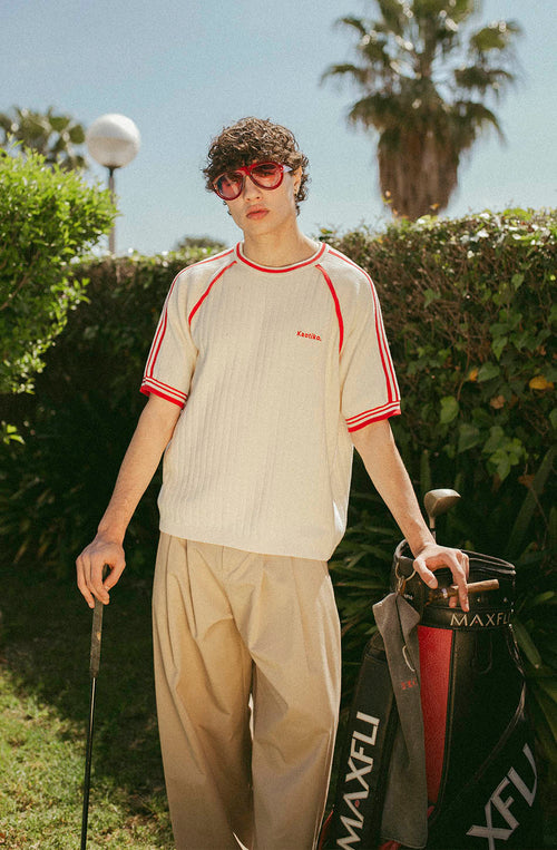 Vintage-Poloshirt in Elfenbein/Rot