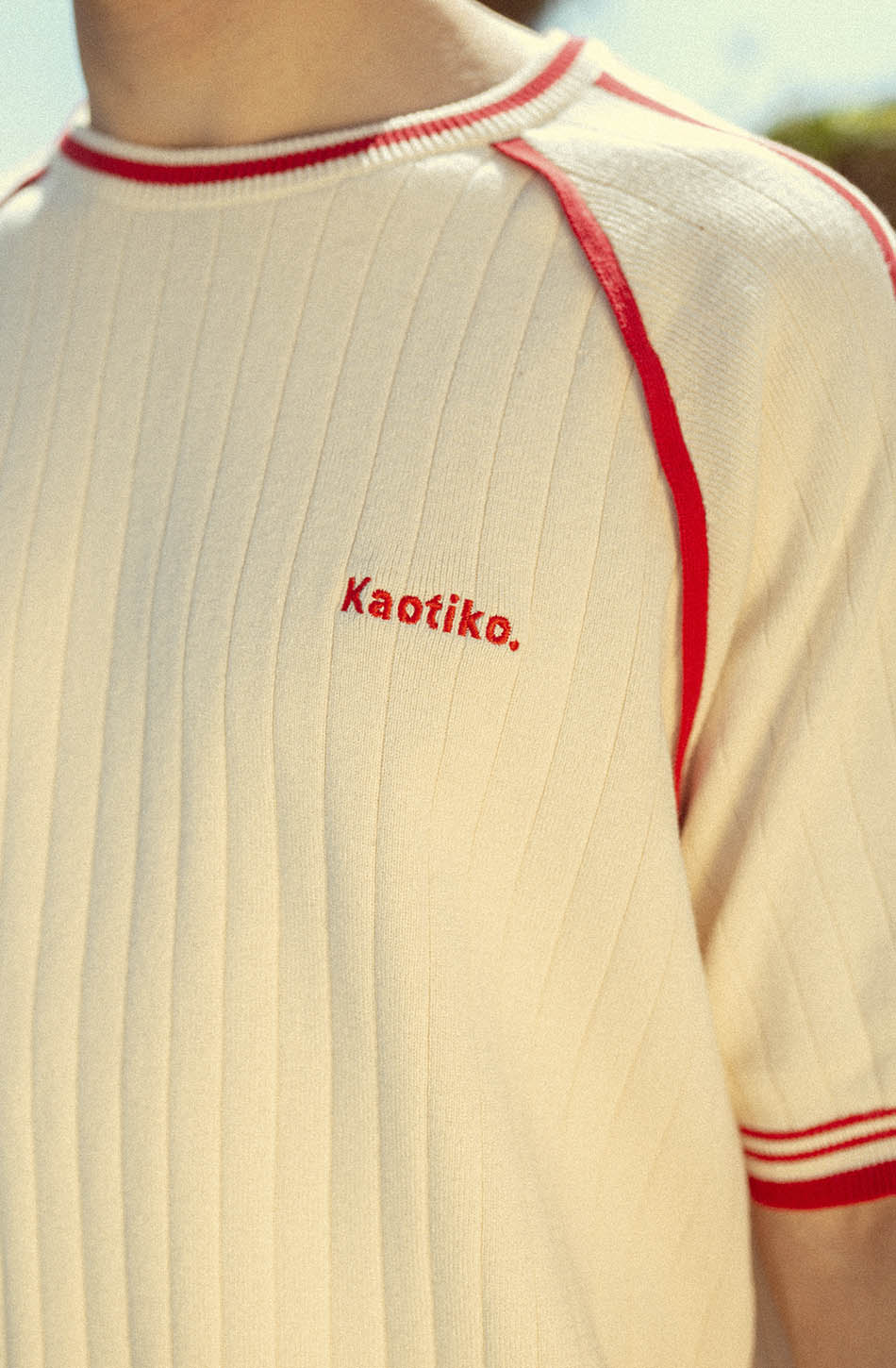 Vintage-Poloshirt in Elfenbein/Rot