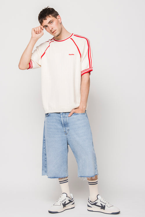 Vintage-Poloshirt in Elfenbein/Rot
