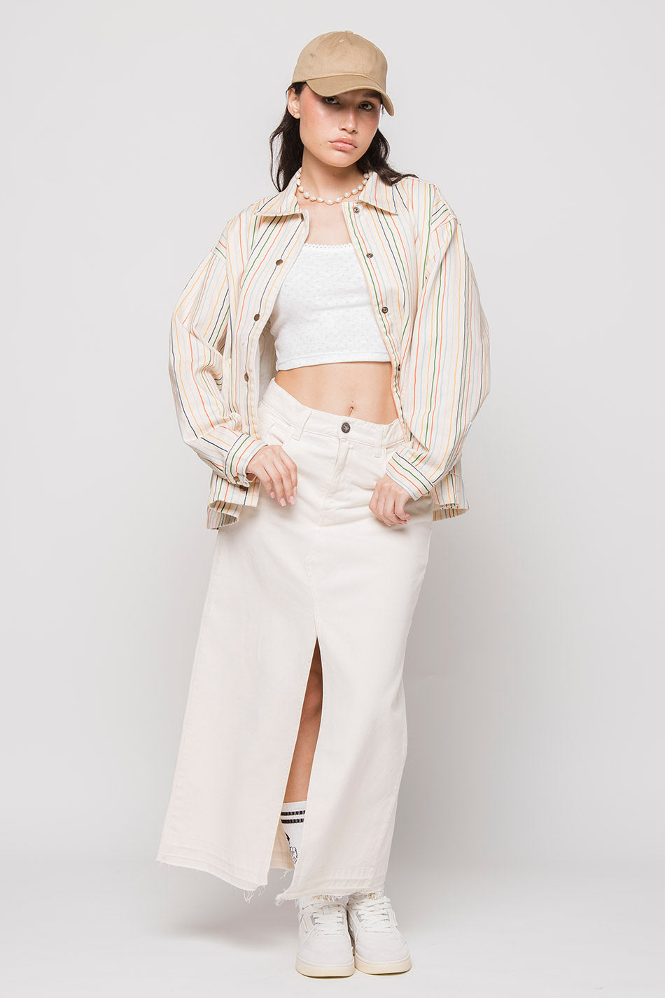 Long Denim Stone Skirt