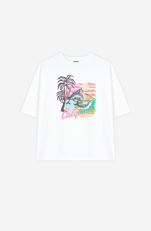 Weißes T-Shirt aus Bio-Baumwolle mit Delfinen