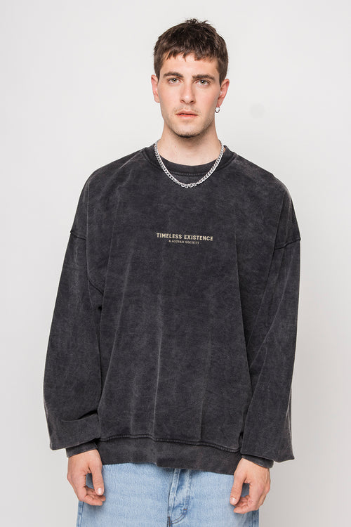 Gewaschenes Timeless Existence Schwarzes Sweatshirt