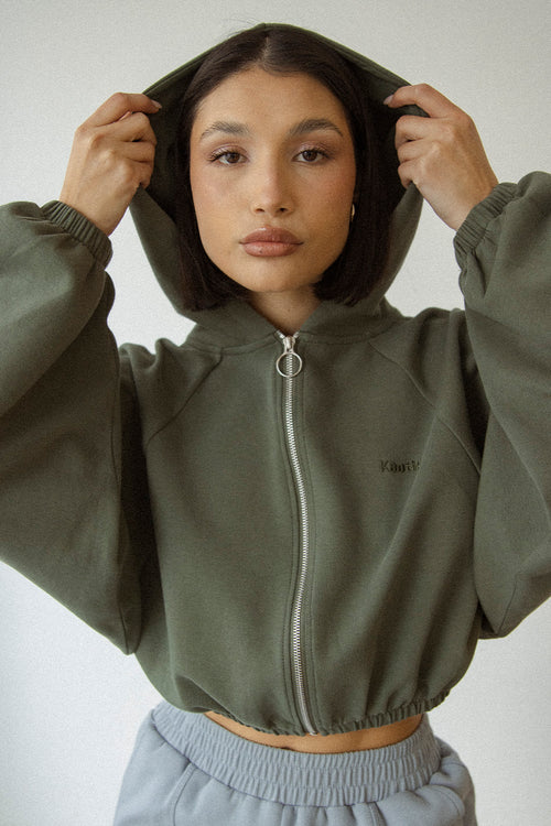 Reißverschlussjacke Giulia Interlock Sweatshirt Oliv