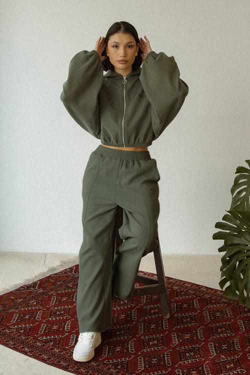 Reißverschlussjacke Giulia Interlock Sweatshirt Oliv