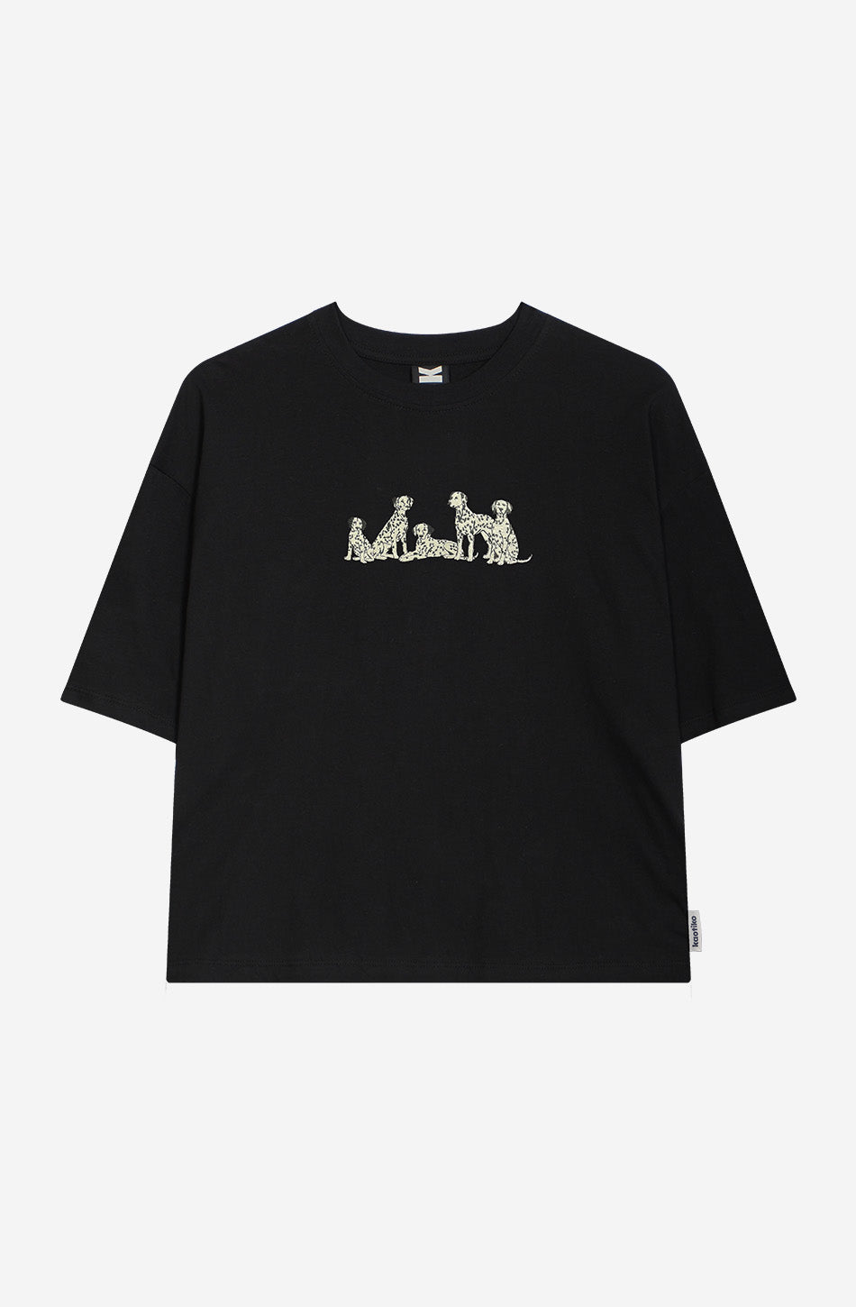 Kurzes schwarzes T-Shirt mit Dalmatiner-Motiv