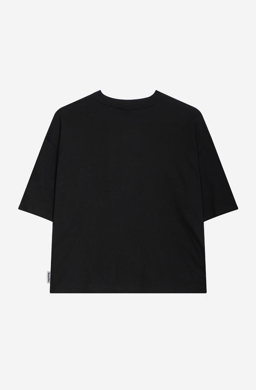 Kurzes schwarzes T-Shirt mit Dalmatiner-Motiv