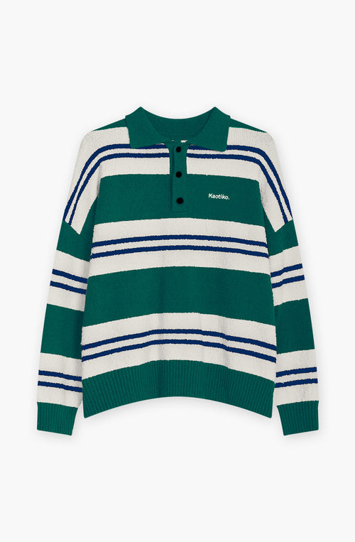 Jersey Polo Streifen Grün/Marine