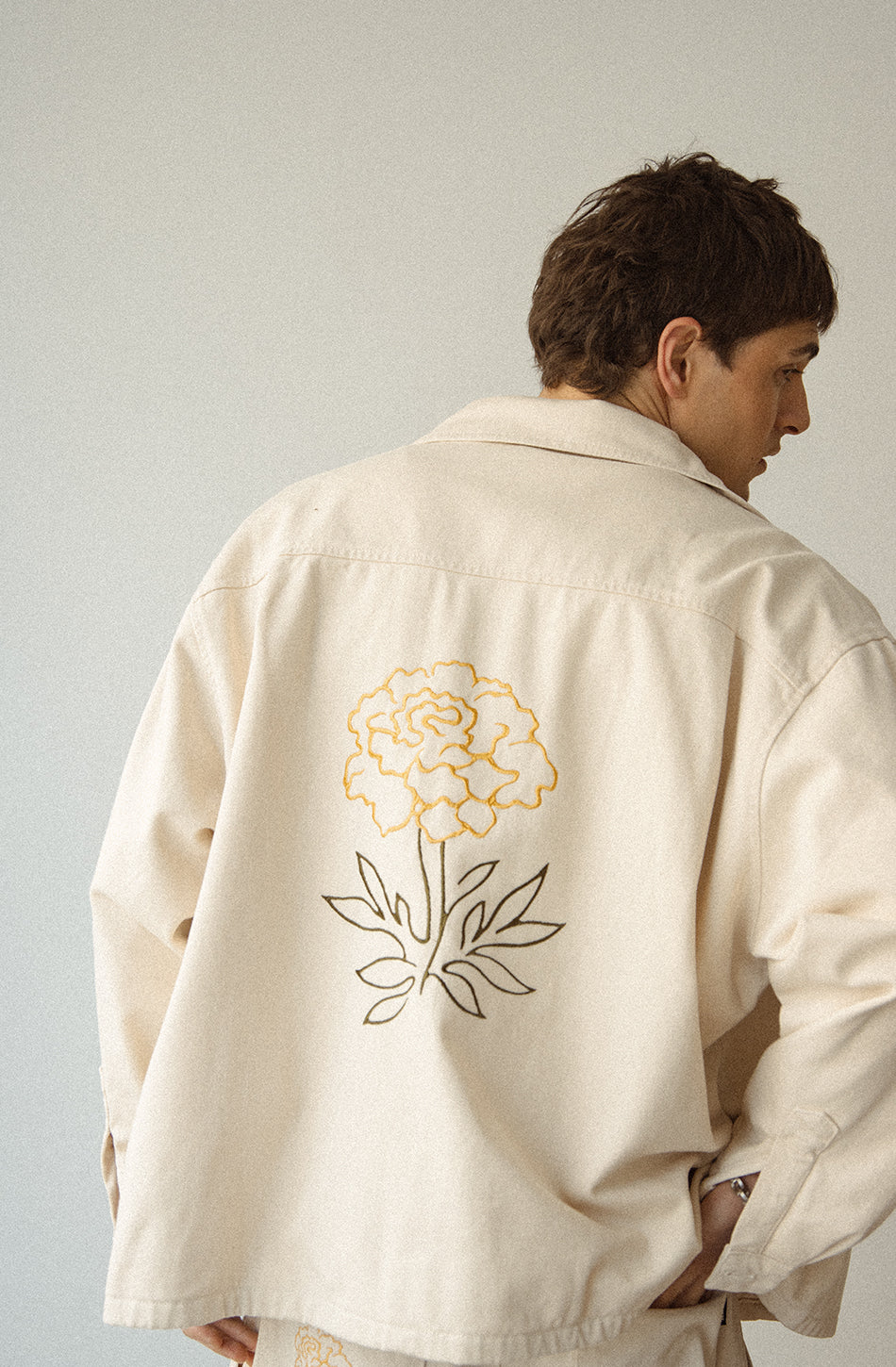 Pockets Embroidery Jacket Camelia Ivory
