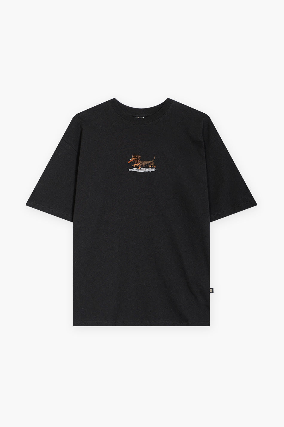 Schwarzes T-Shirt mit Dackel-Motiv
