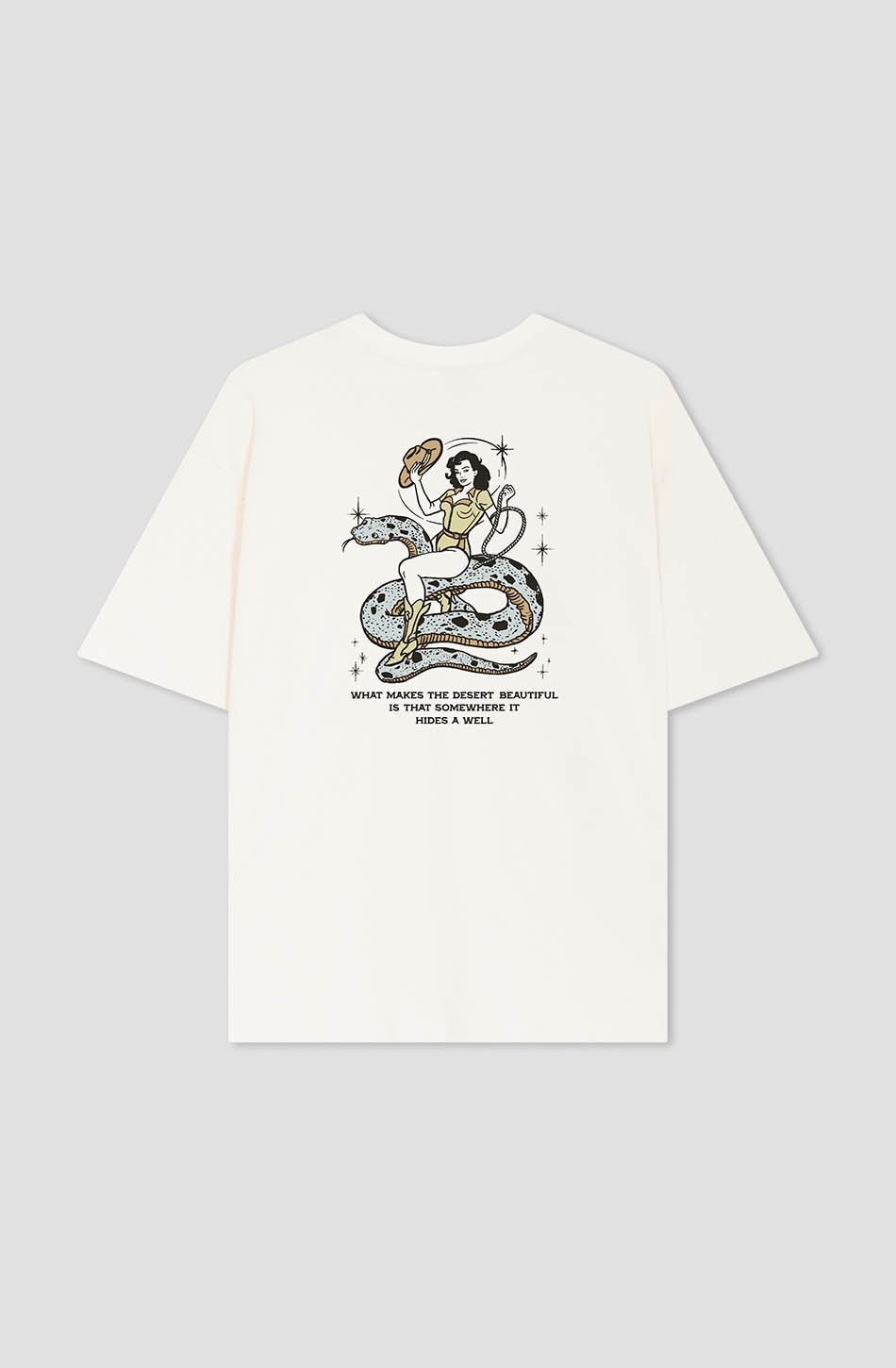 Elfenbeinfarbenes T-Shirt aus Bio-Baumwolle mit Cowgirl-Schlange
