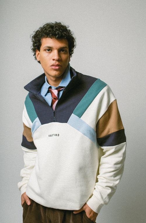 Aleck elfenbein/marineblaues Sweatshirt