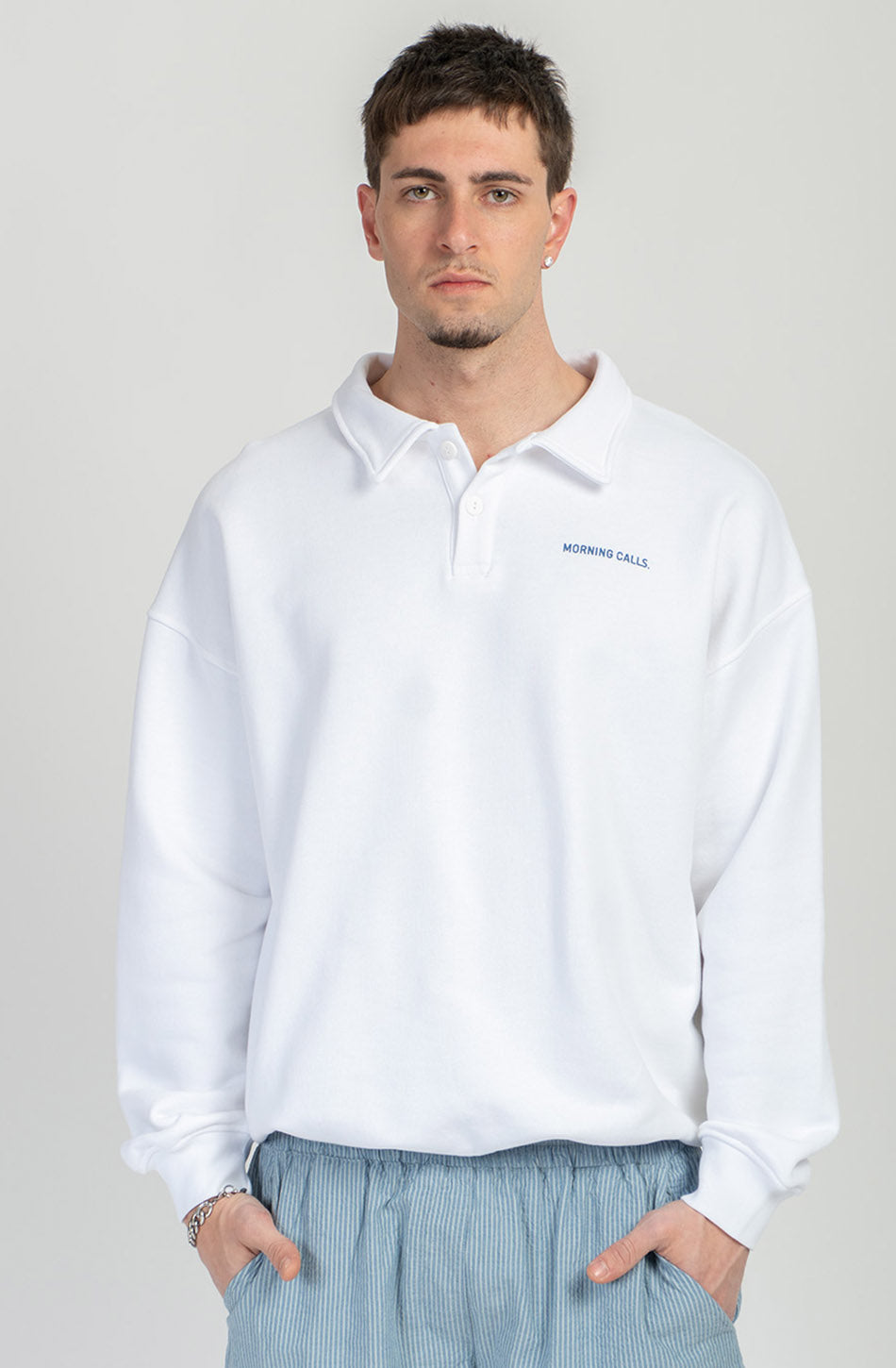 Morning Calls Bio-Baumwoll-Polo-Sweatshirt, weiß