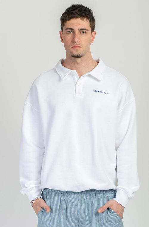 Morning Calls Bio-Baumwoll-Polo-Sweatshirt, weiß