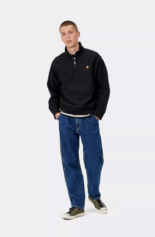 Carhartt WIP American Script Schwarzes Sweatshirt mit halbem Reißverschluss