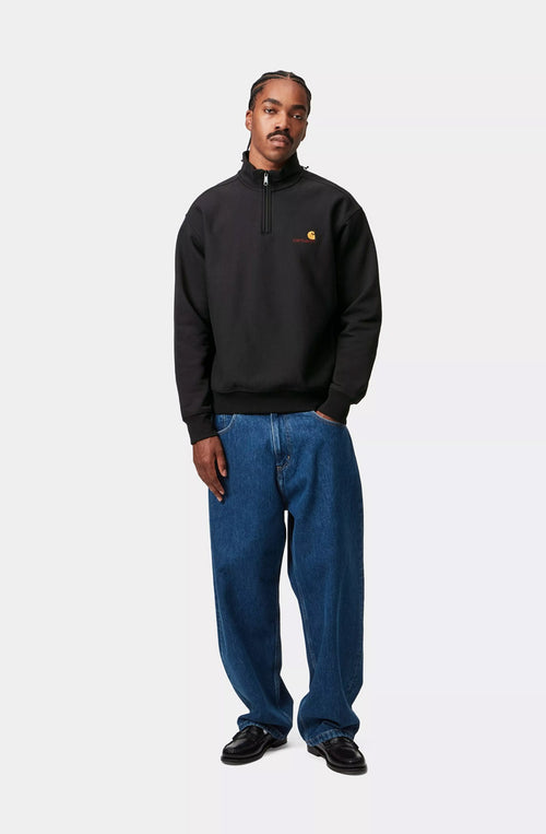 Carhartt WIP American Script Schwarzes Sweatshirt mit halbem Reißverschluss
