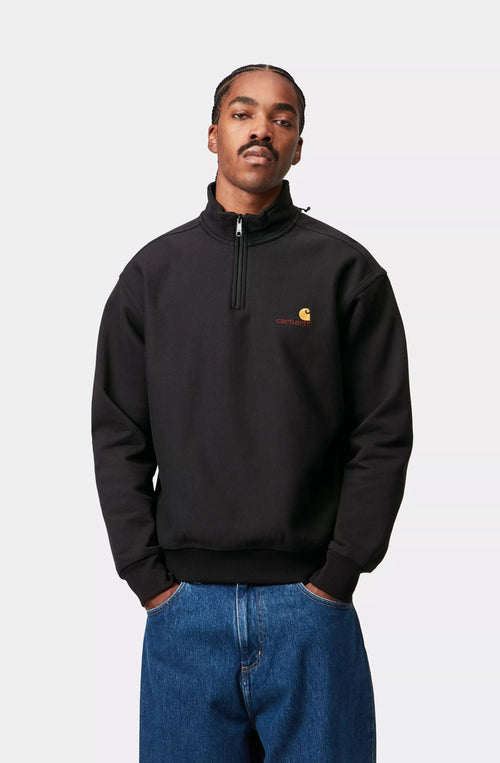 Carhartt WIP American Script Schwarzes Sweatshirt mit halbem Reißverschluss