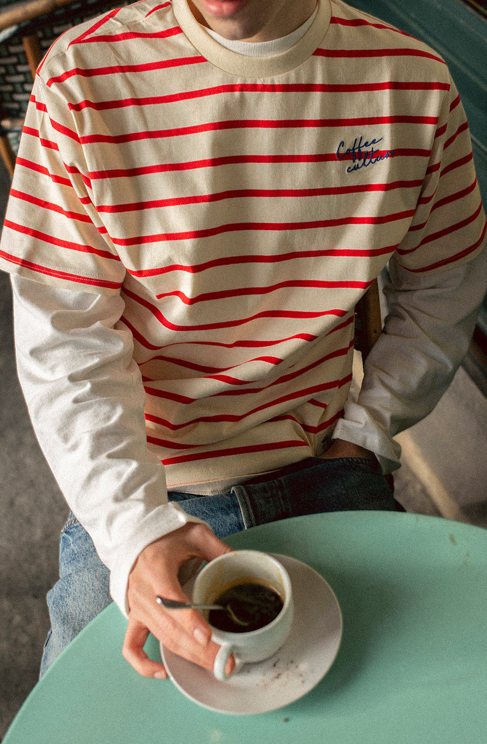 Coffee Culture Streifen Rot/Elfenbein T-Shirt