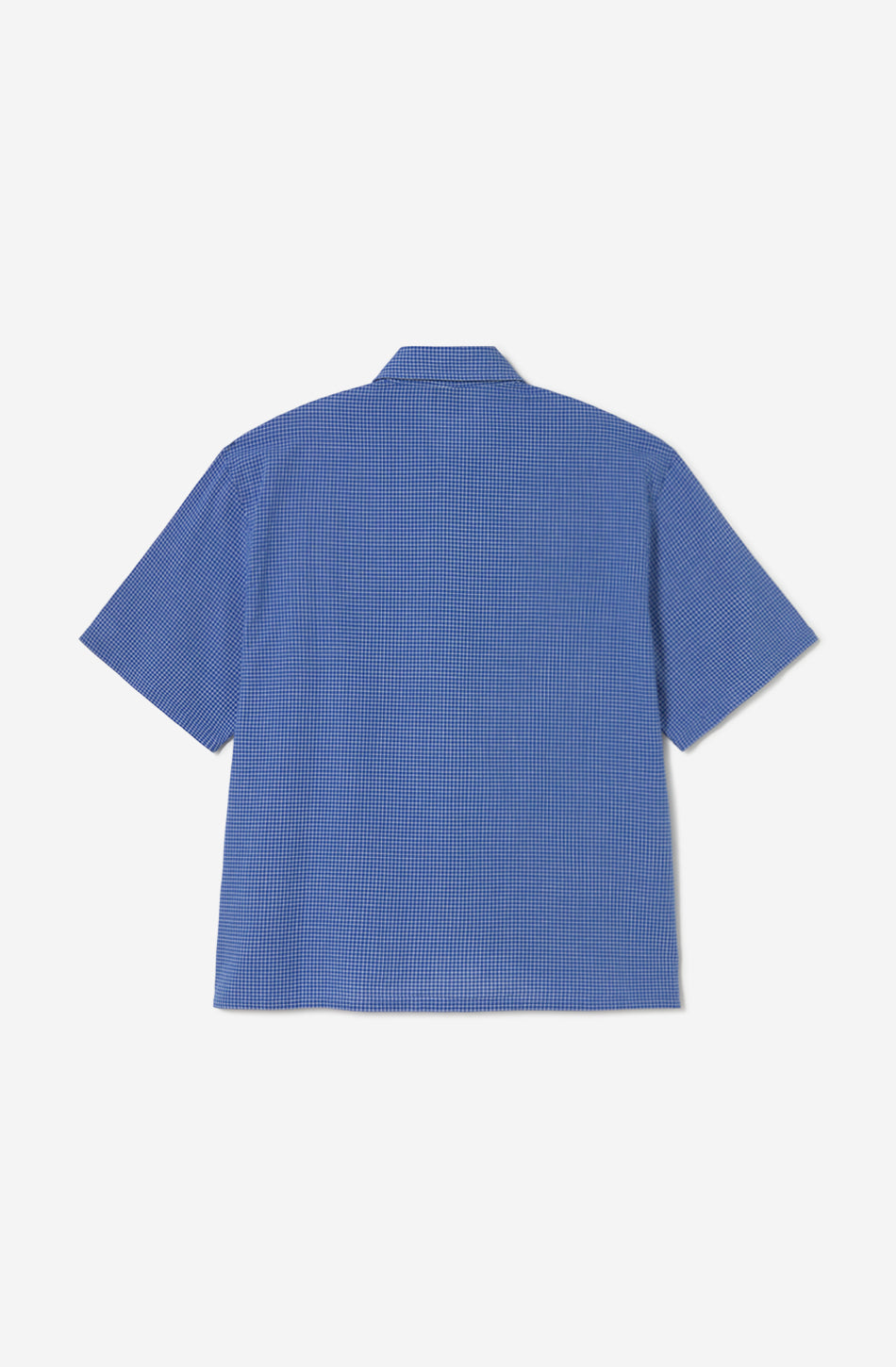 Parte trasera de camisa Coffee Club Blue de hombre con estampado microcuadro azul Kaotiko BCN