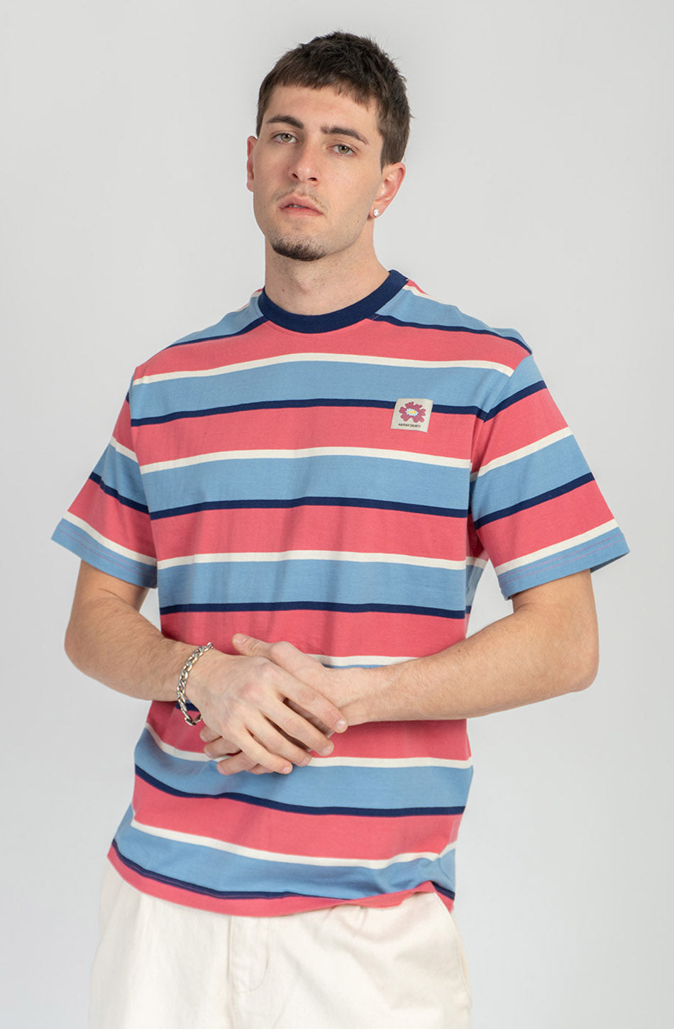 Gestreiftes Inselblau/Rosa T-Shirt