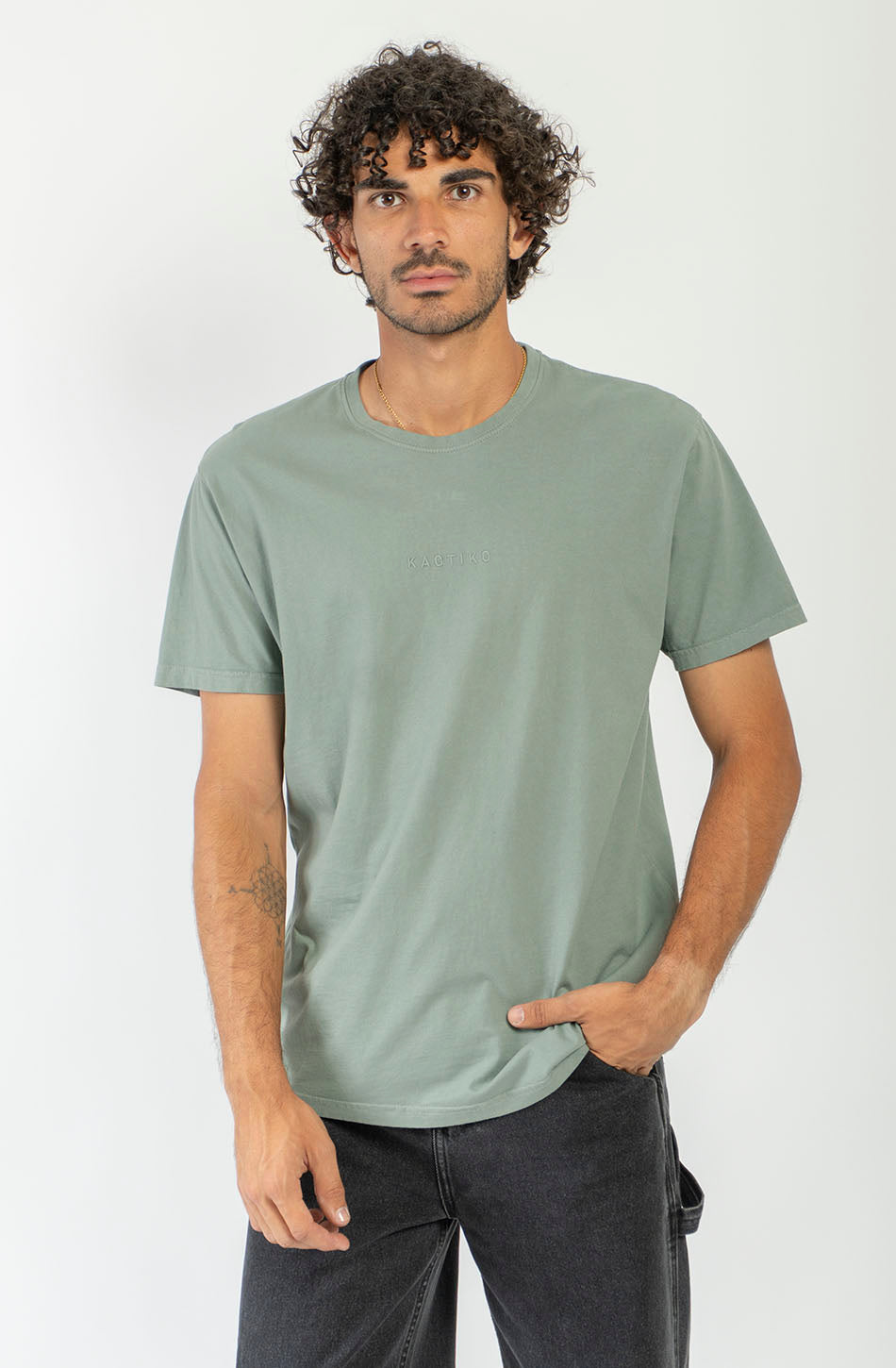 T-shirt Basic délavé kaki