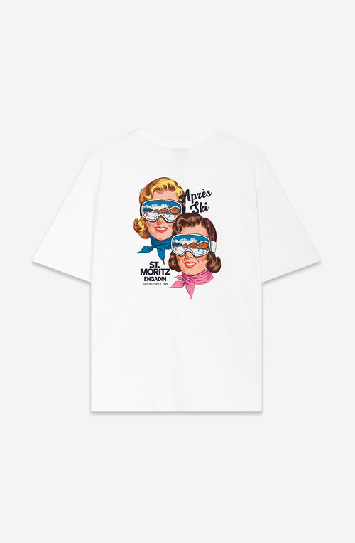Camiseta Regular Fit St. Moritz White unisex con gráfico rétro inspirado en el estilo après-ski de Kaotiko BCN