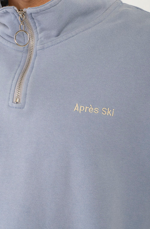 Sudadera Zipper Washed Ski Steel unisex azul acero lavado con cuello alto y media cremallera