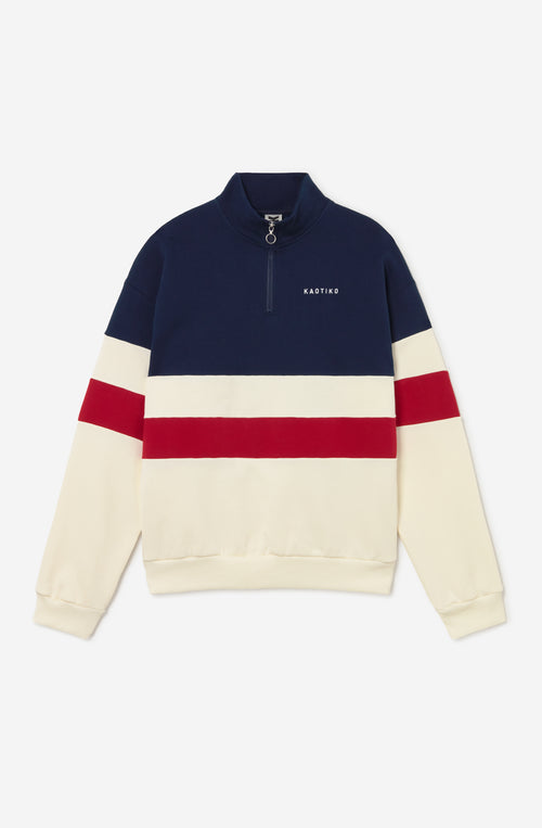 Sweatshirt Crew Zipper Carter Elfenbein/Blau/Salsa