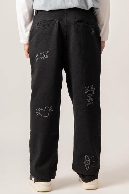 Entspannte, urbane, bestickte schwarze Hose
