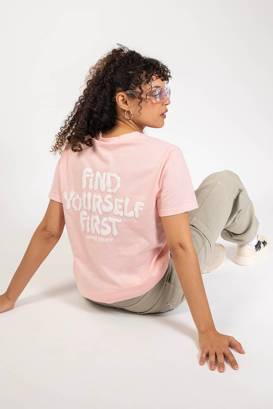 Tee-shirt Washed Find Yourself Pink