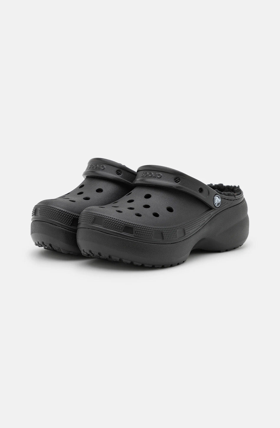 Crocs – Klassische, gefütterte Clogs in Schwarz mit Plateausohle