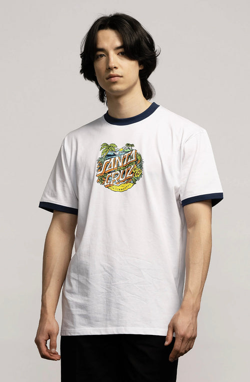 Santa Cruz Aloha Dot Front Ringer White T-Shirt