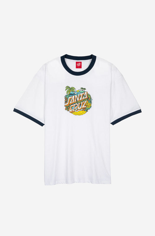 Santa Cruz Aloha Dot Front Ringer White T-Shirt