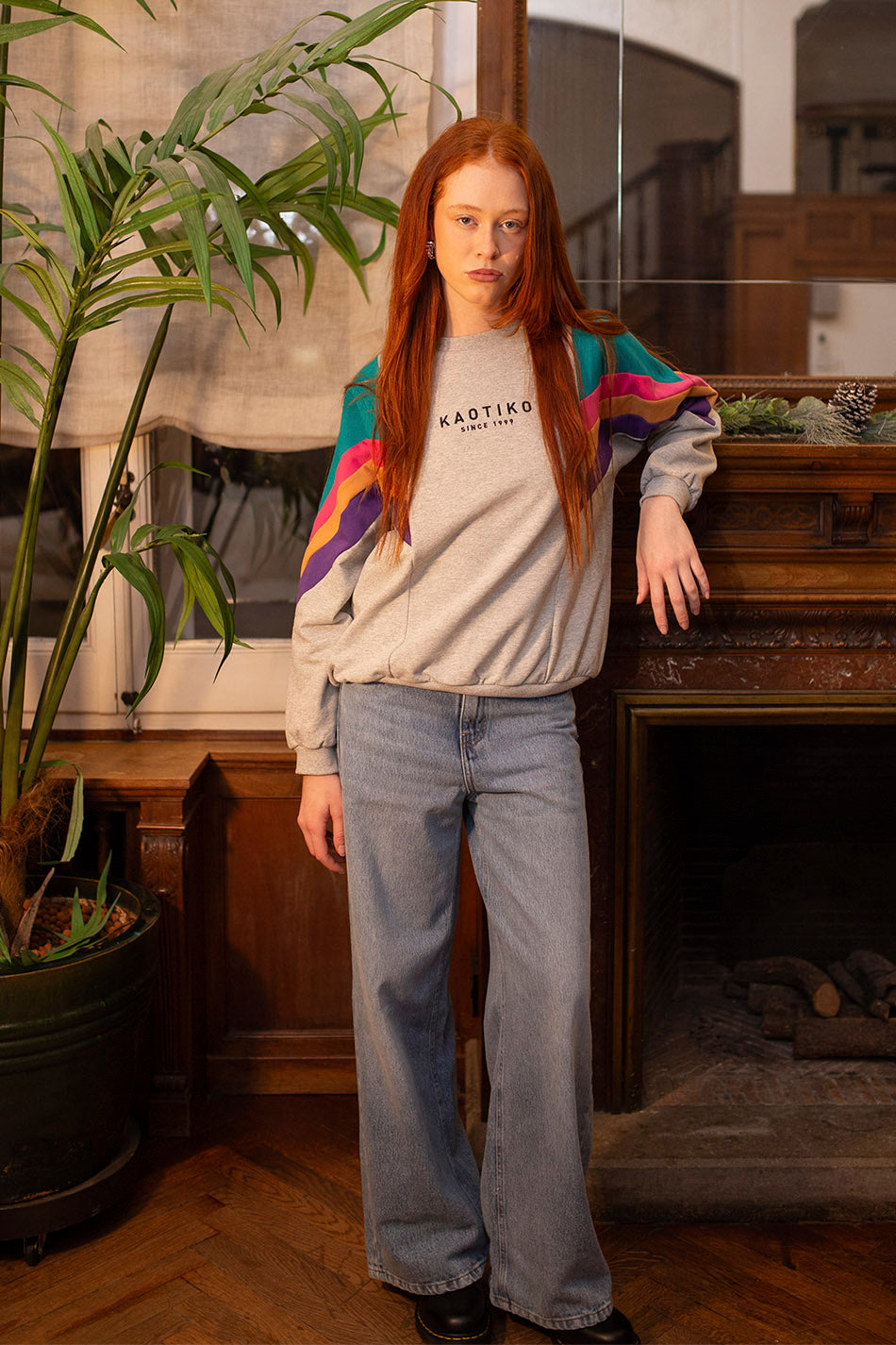 Ginger Sweatshirt in Grau/Smaragdgrün/Fuchsia