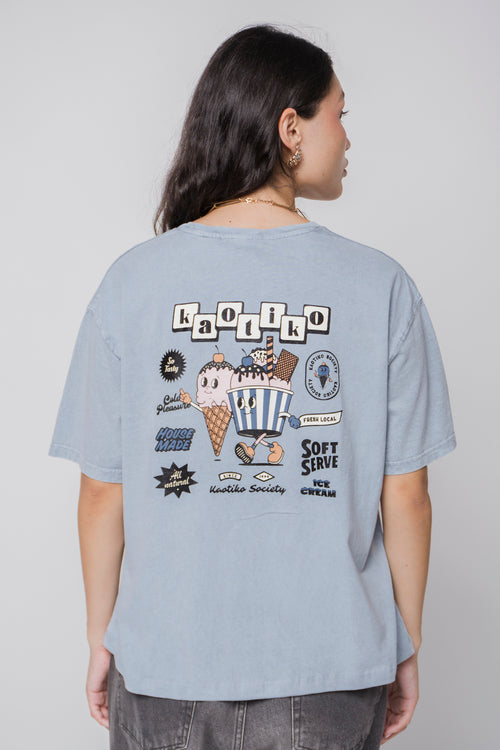 T-Shirt aus gewaschenem Eiscremestahl