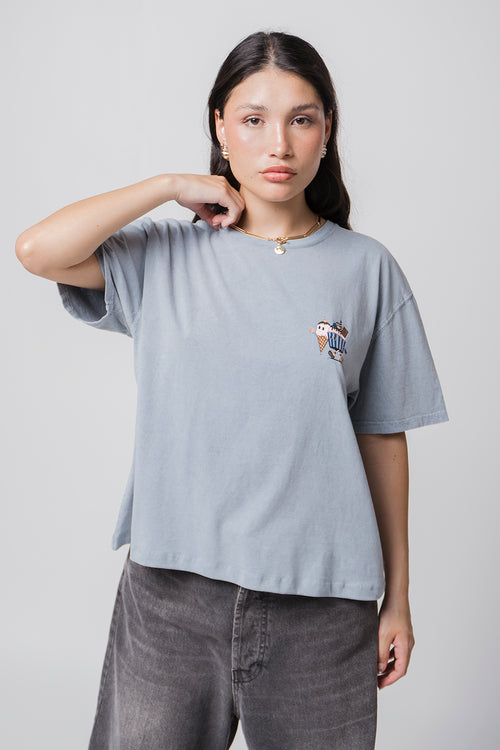 T-Shirt aus gewaschenem Eiscremestahl