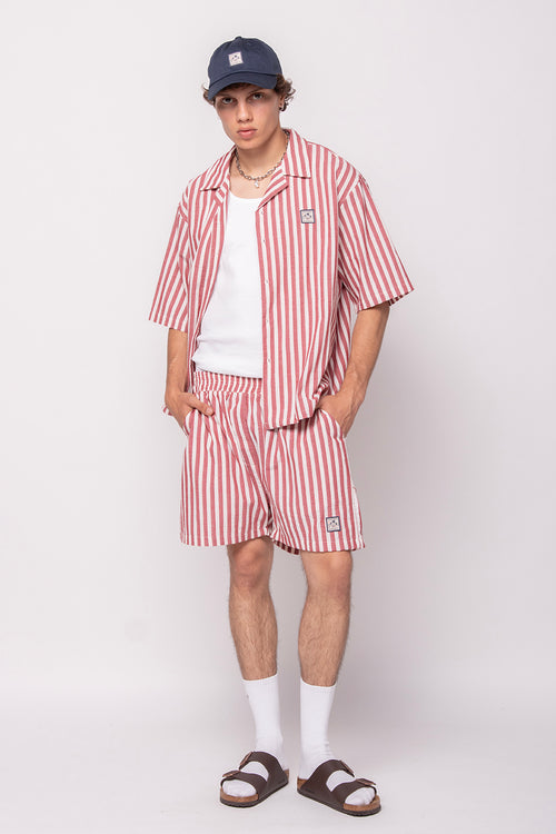 Rotes, elfenbeinfarbenes Sumo-Shirt mit Streifen