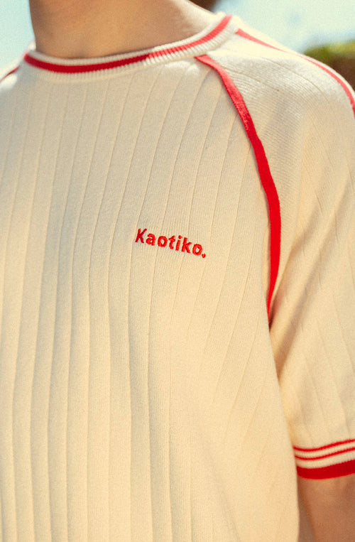 Vintage-Poloshirt in Elfenbein/Rot