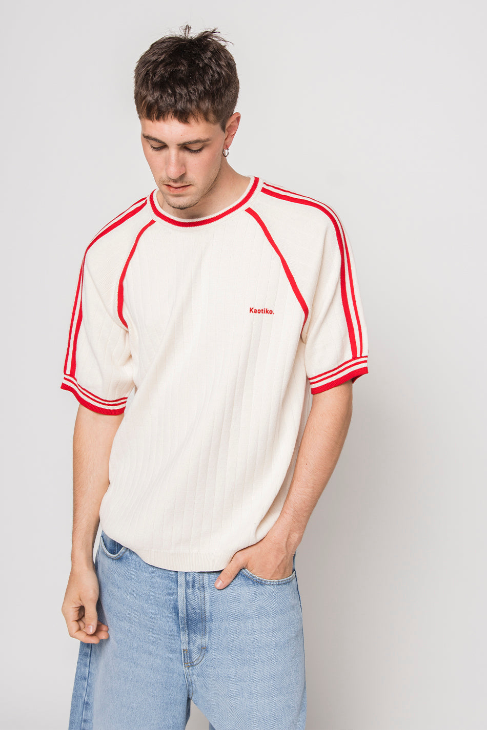 Vintage-Poloshirt in Elfenbein/Rot