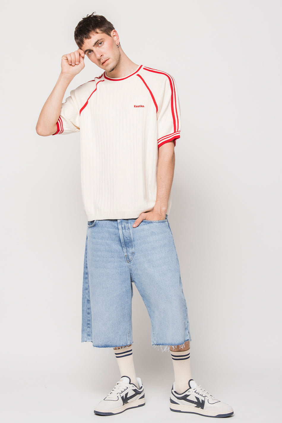 Vintage-Poloshirt in Elfenbein/Rot