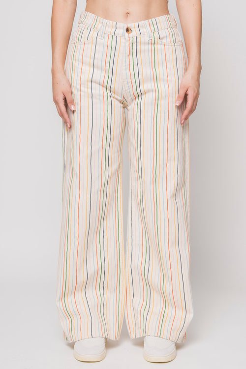 Multi Strippes Apfel-Elfenbein-Hose