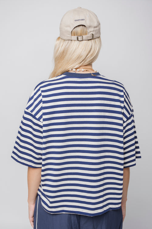 Streifen-Pudel-Marine-T-Shirt