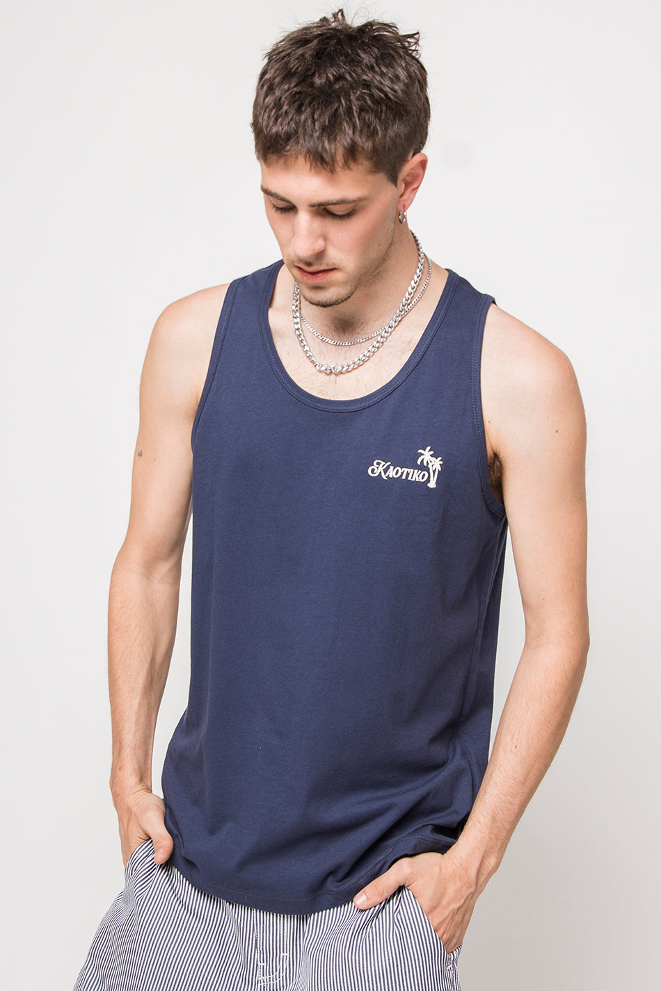 Kaotiko Palms Navy Tank Top