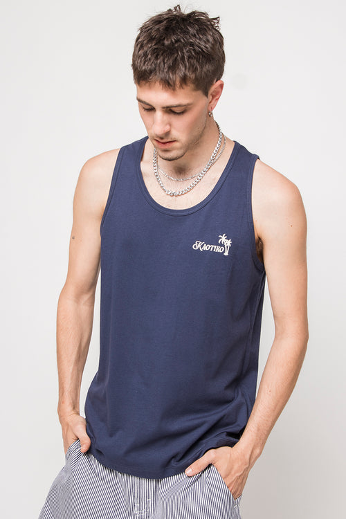 Kaotiko Palms Marineblaues Tanktop